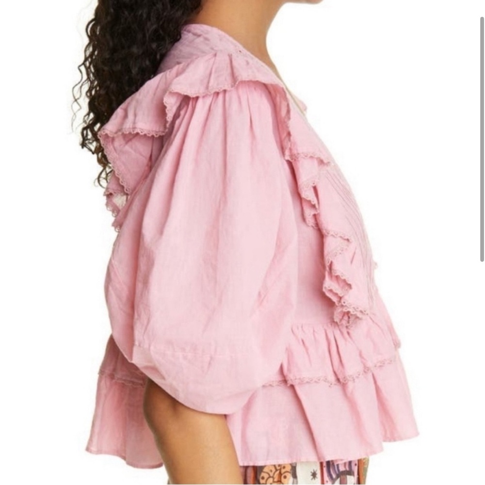 Farm Rio Punk Ruffle Puff Sleeve Wrap Blouse - Picture 3 of 10
